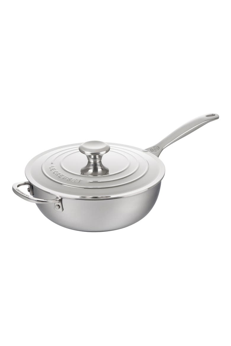 3.5-Quart Nonstick Stainless Steel Saucier with Lid, Main, color, SILVER