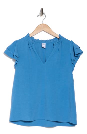 Melrose And Market Ruffle Cap Sleeve Top In Blue Parisian
