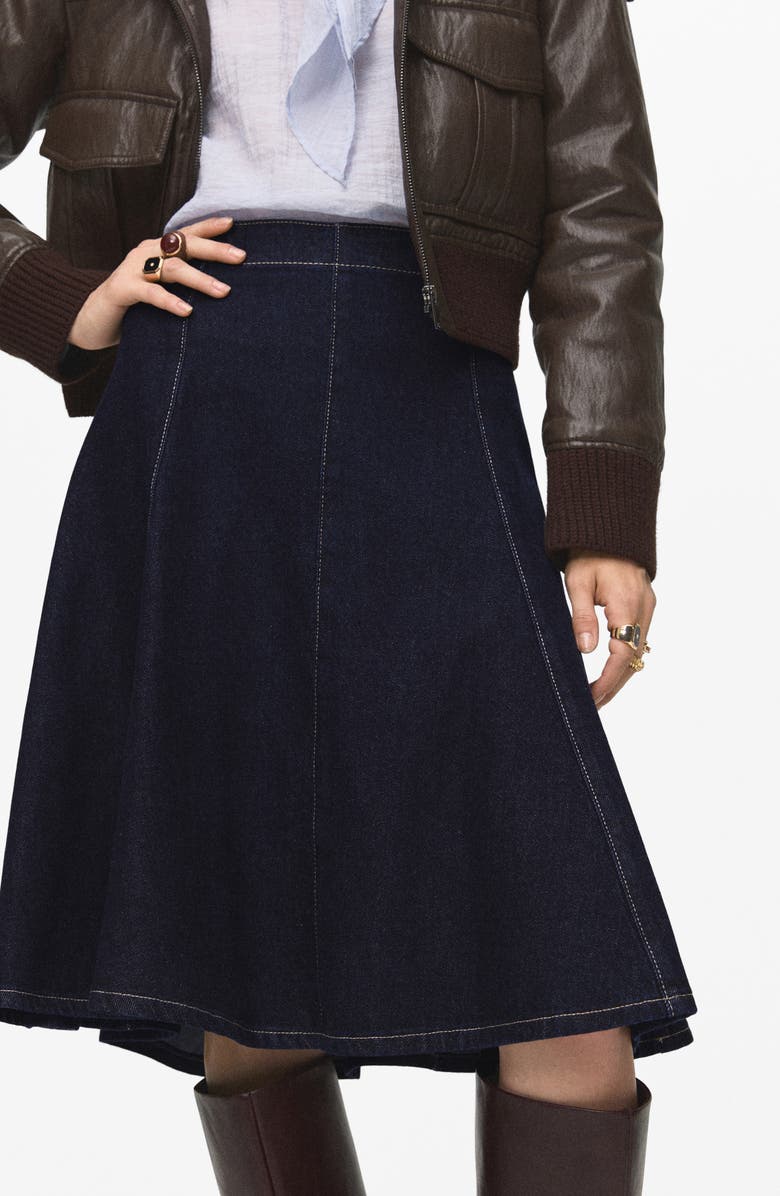 MANGO Pleated A-Line Denim Skirt, Alternate, color, Open Blue