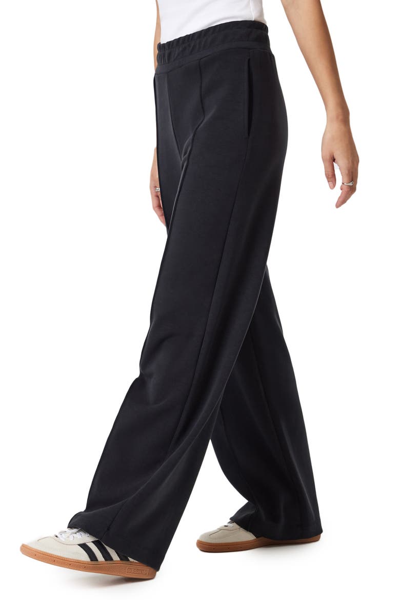 Pleated Straight Leg Pull-On Pants, Alternate, color, BLACK