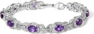 Haus of Brilliance Sterling Silver Oval Purple Amethyst and Diamond Interlocking Halo Link Bracelet