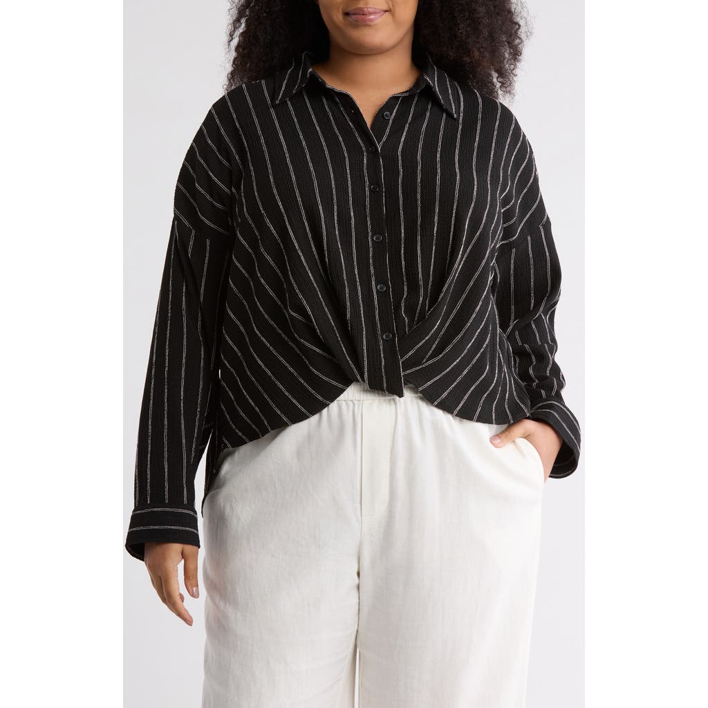 Caslon ® Texture Front Twist Button-up Shirt In Black