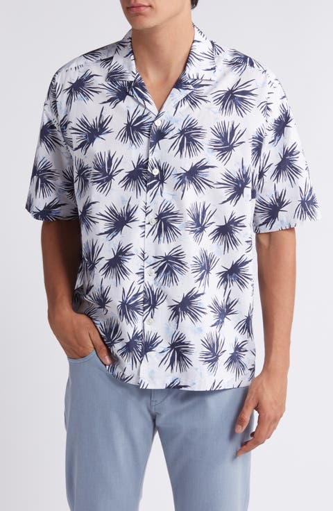 Drew Palm Print Stretch Camp Shirt