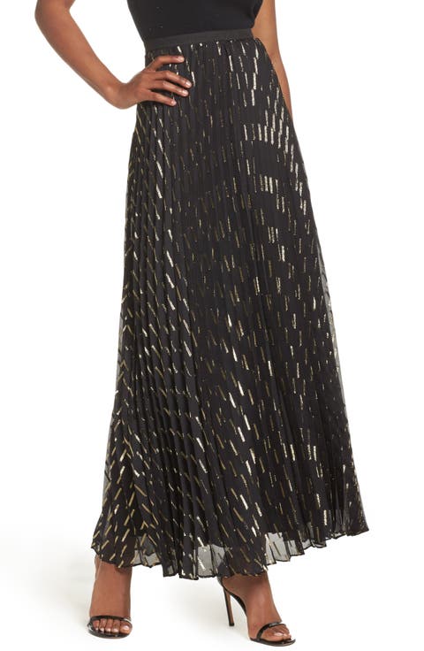 Metallic Detail Pleated Chiffon Maxi Skirt