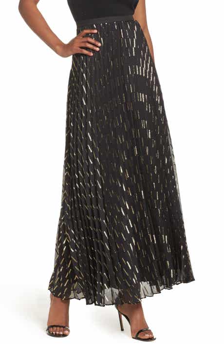 Eliza J Metallic Detail Pleated Chiffon Maxi Skirt