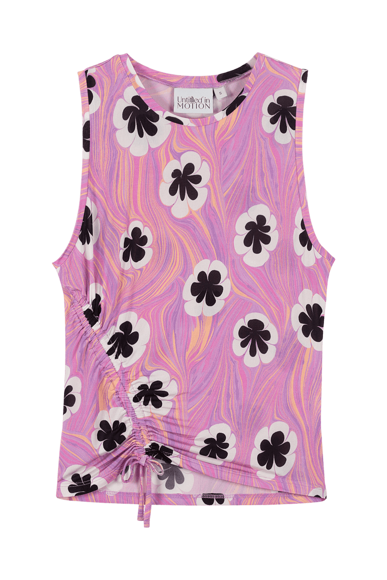 Noda Asymmetric Ruched Silky Jersey Floral Fitted Tank, Main, color, Opia Rose