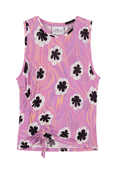 Noda Asymmetric Ruched Silky Jersey Floral Fitted Tank