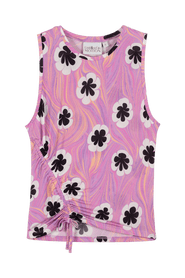 Untitled in Motion Noda Asymmetric Ruched Silky Jersey Floral Fitted Tank