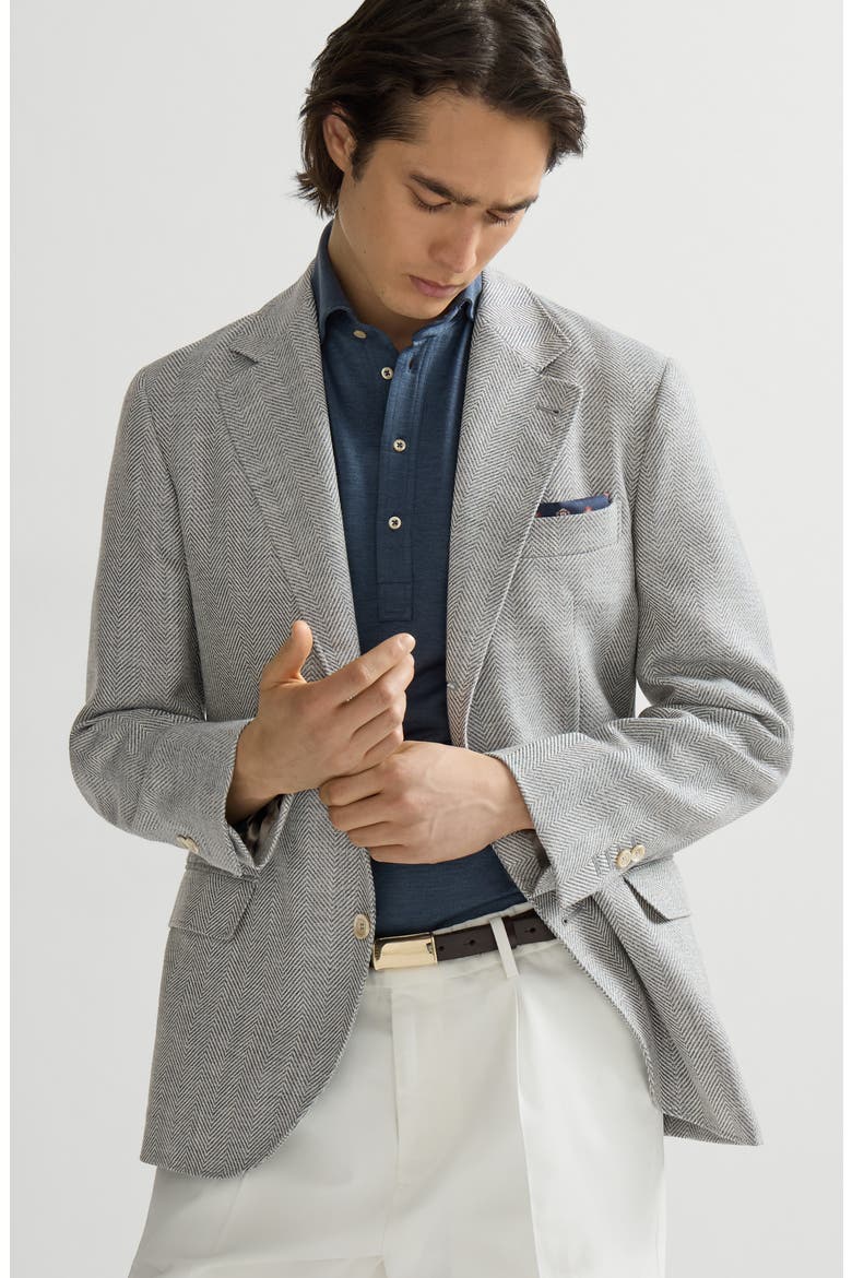 Wool, alpaca and silk chevron deconstructed blazer, Alternate, color, Cerulean