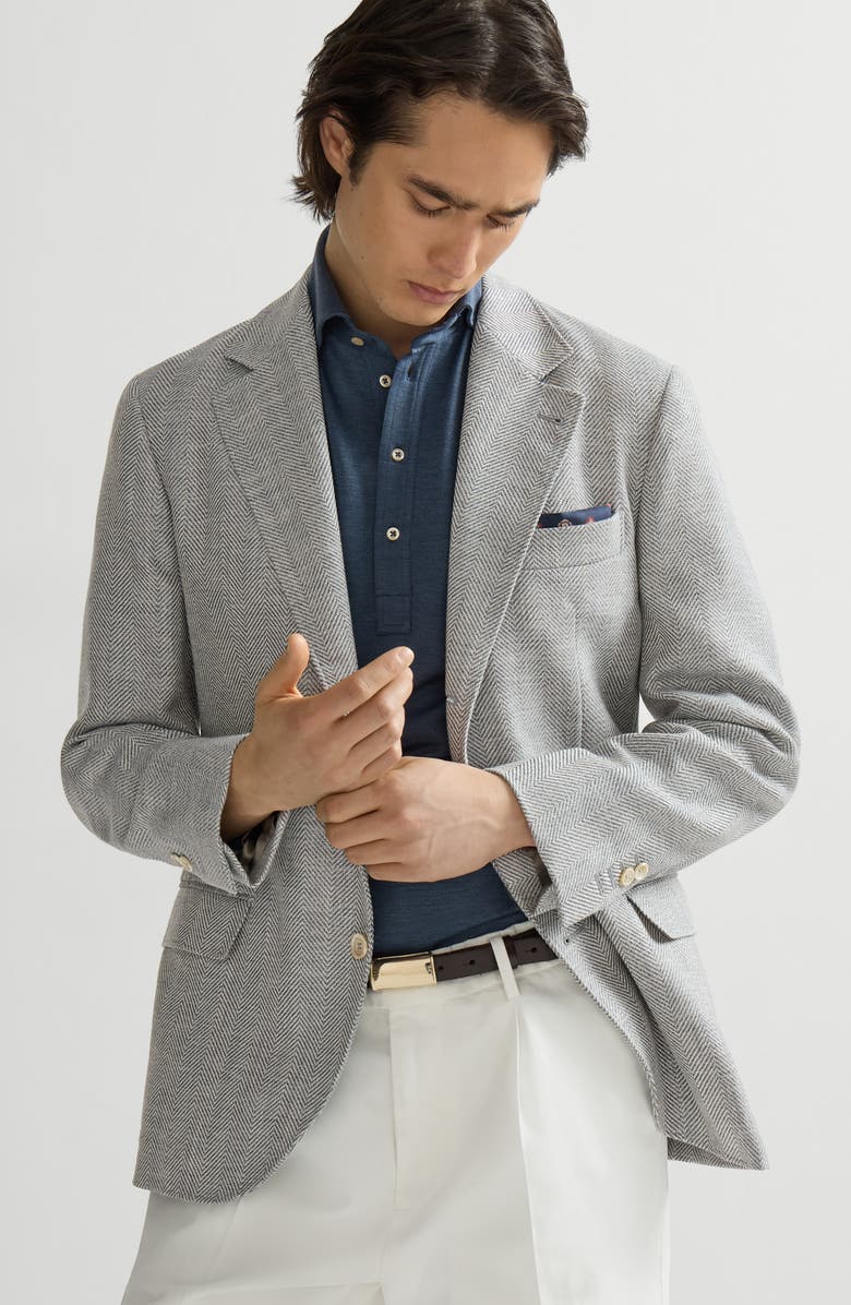 Brunello Cucinelli Wool, alpaca and silk chevron deconstructed blazer, Alternate, color, Cerulean