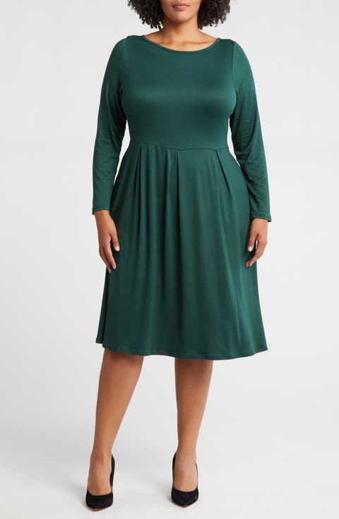 Fit & Flare Long Sleeve Jersey Midi Dress