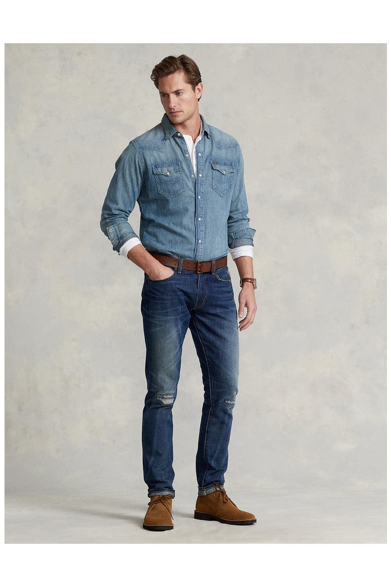 Western Cotton Denim Snap-Up Shirt, Alternate, color, RALPH LAUREN WESTERN