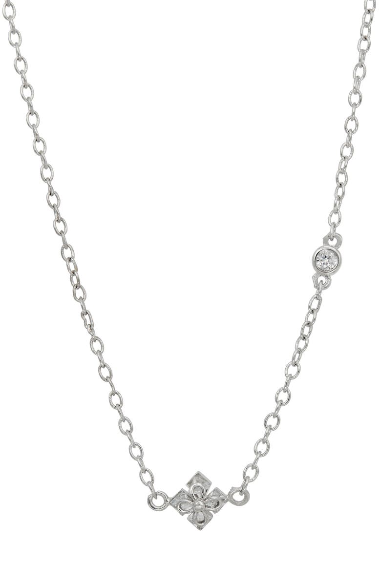 SAVVY CIE JEWELS Princess Cut Cubic Zirconia Quadrant Pendant Necklace, Main, color, White