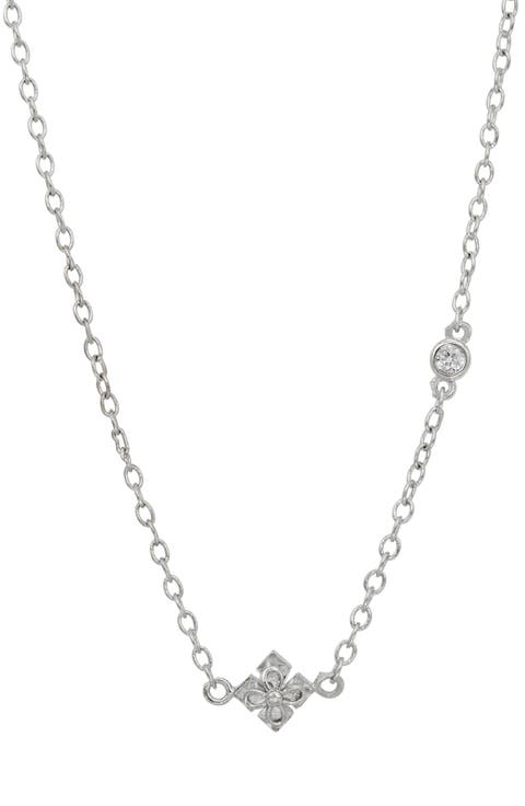 Princess Cut Cubic Zirconia Quadrant Pendant Necklace