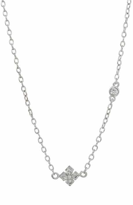 SAVVY CIE JEWELS Princess Cut Cubic Zirconia Quadrant Pendant Necklace