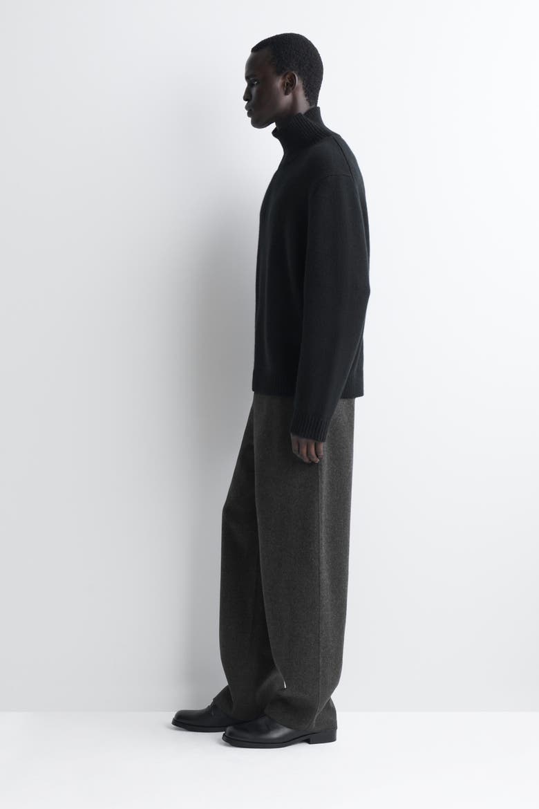 Double-faced Wool Relaxed-fit Wide-leg Pants, Alternate, color, CHARCOAL