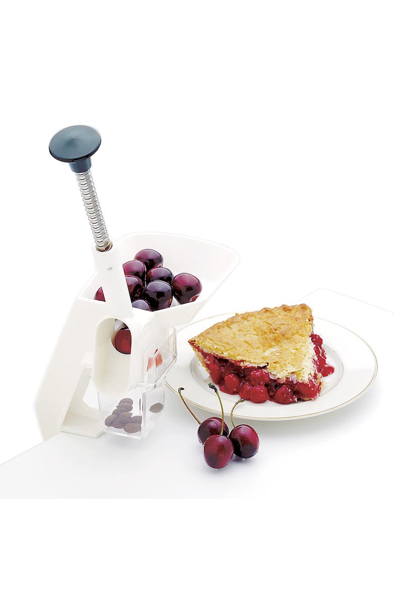 Norpro Deluxe Automatic Feed Cherry Pitter with Clamp and Catch Hopper, Alternate, color, White
