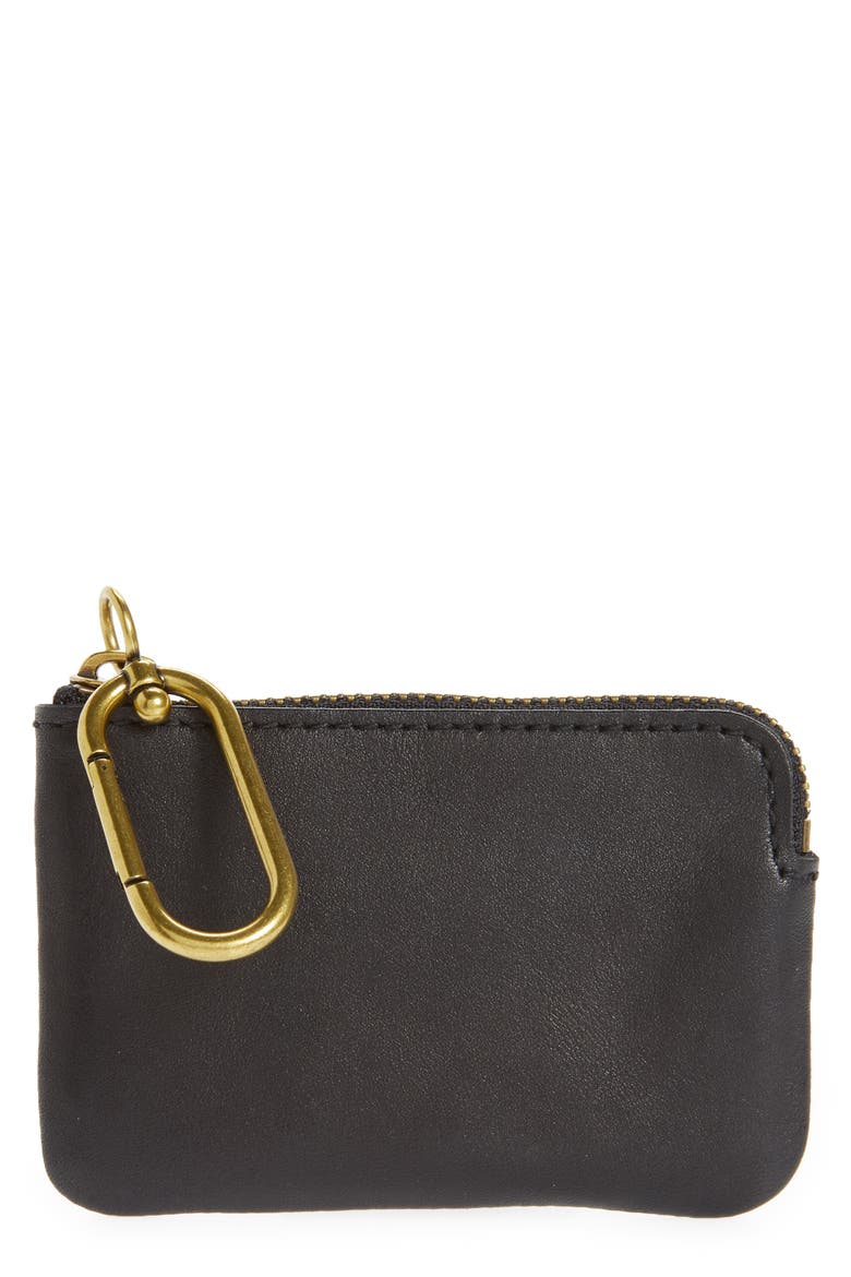 Mini The Leather Carabiner Pouch, Main, color, TRUE BLACK