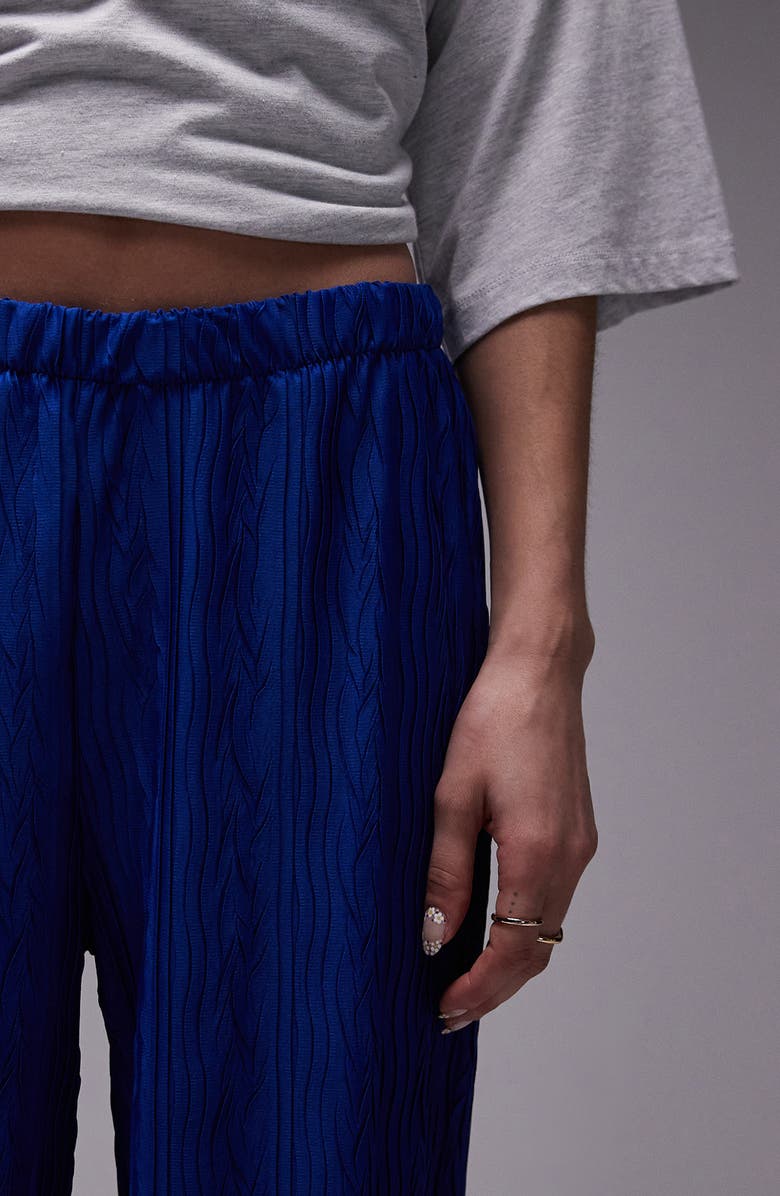 Topshop Plissé Pull-On Wide Leg Pants, Alternate, color, Mid Blue