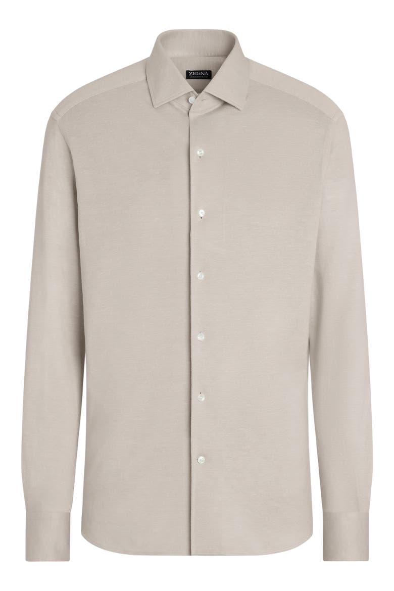 Crossover Silk, Linen & Cotton Button-Up Shirt, Main, color, BEIGE