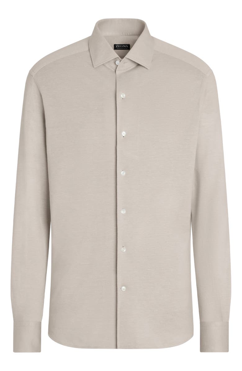 ZEGNA Crossover Silk, Line & Cotton Button-Up Shirt, Main, color, Beige
