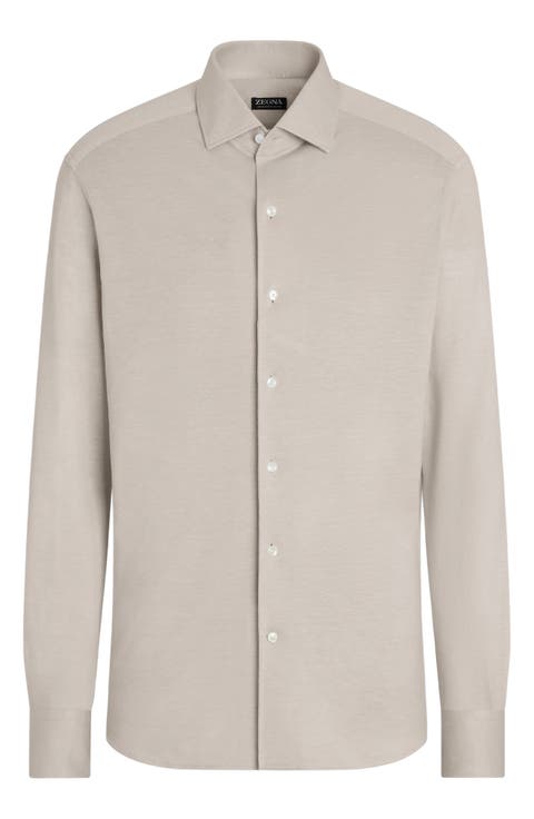Crossover Silk, Line & Cotton Button-Up Shirt
