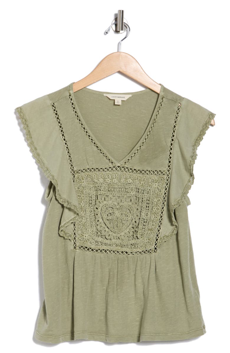 Lucky Brand Open Stitch Trim Cotton Top, Alternate, color, Sea Grass