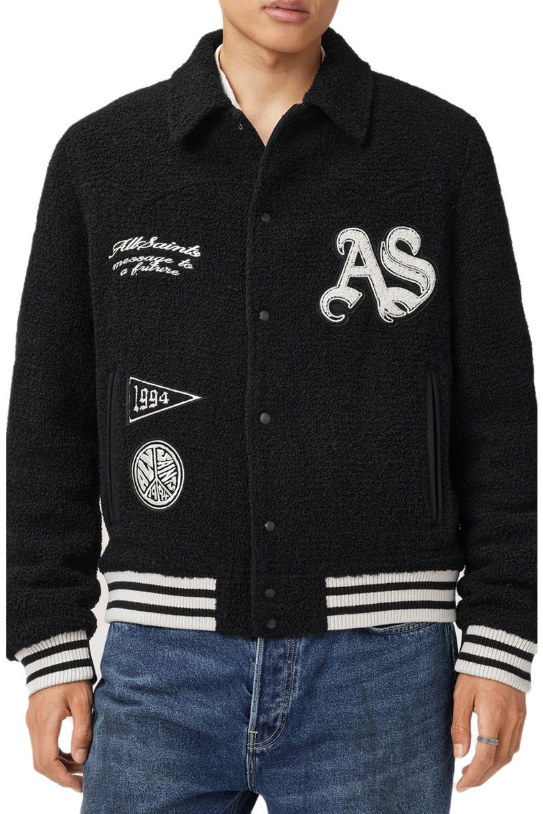Baum Wool Blend Baseball Jacket, Main, color, BLACK