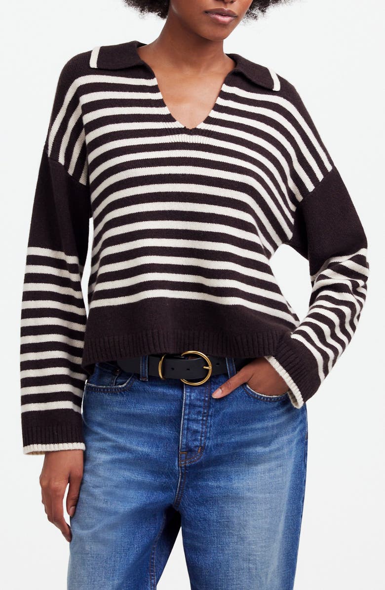 Madewell Stripe Cashmere & Wool Polo Sweater, Main, color, 