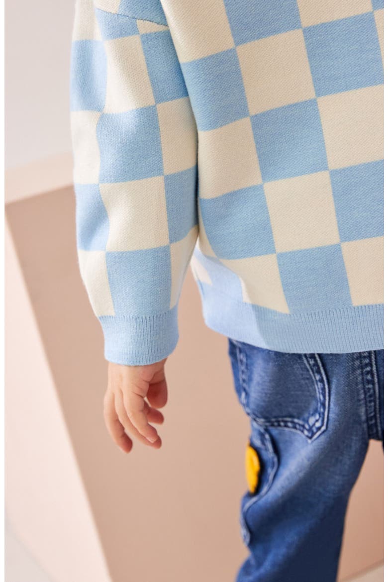 Kids' Checkerboard Sweater, Alternate, color, BLUE