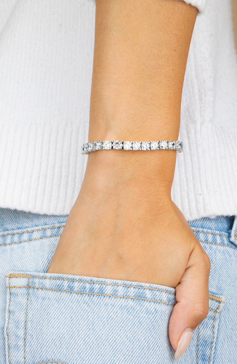 Sterling Forever Round Cut Cubic Zirconia Tennis Bracelet, Alternate, color, Silver