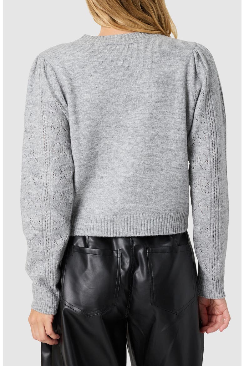 Bow Pointelle Stitch Cardigan, Alternate, color, HEATHER GREY