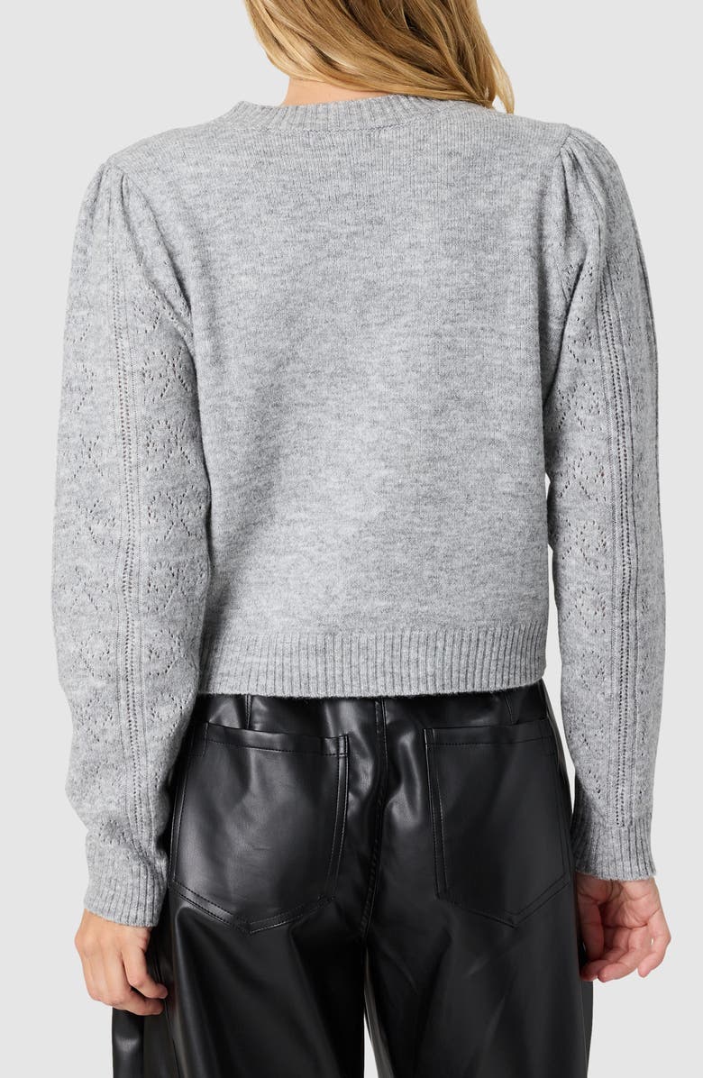 All in Favor Bow Pointelle Stitch Cardigan, Alternate, color, Heather Grey