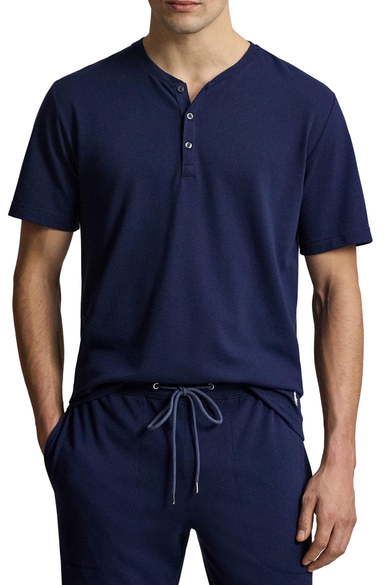 Featherweight Short Sleeve Henley Pajama Top, Main, color, NAVY