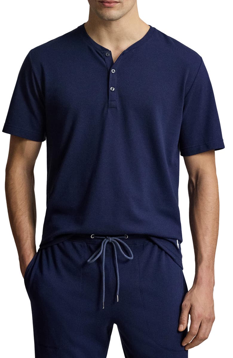Polo Ralph Lauren Featherweight Short Sleeve Henley Pajama Top, Main, color, Navy