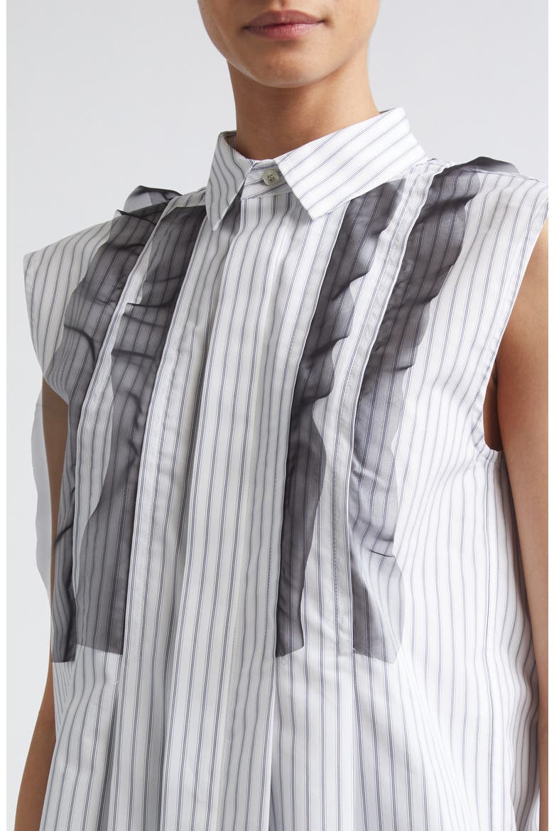 Stripe Poplin & Chiffon Button-Up Shirt, Alternate, color, OFF WHITE STRIPE