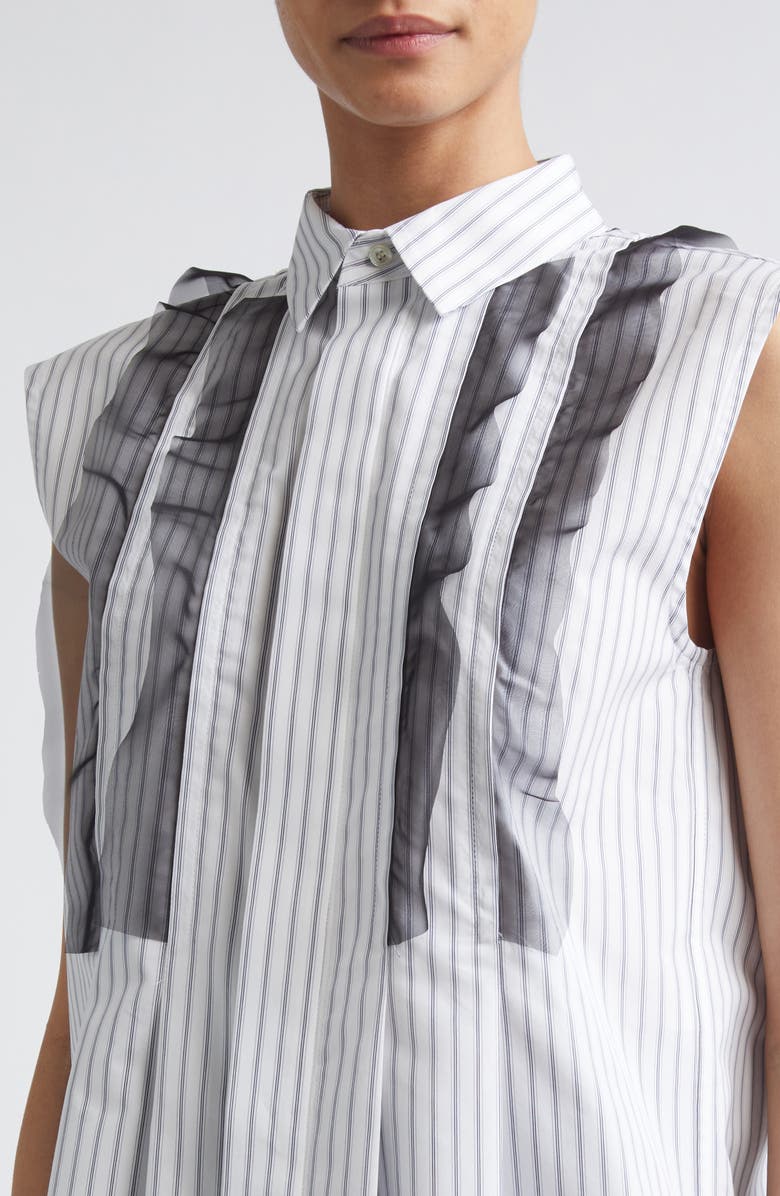 Sacai Stripe Poplin & Chiffon Button-Up Shirt, Alternate, color, Off White Stripe