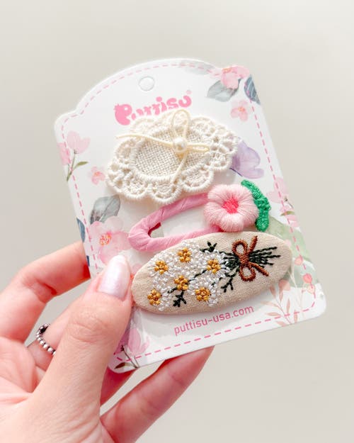 Puttisu 3pc Hair Clip Crochet Meadow Set In Pink