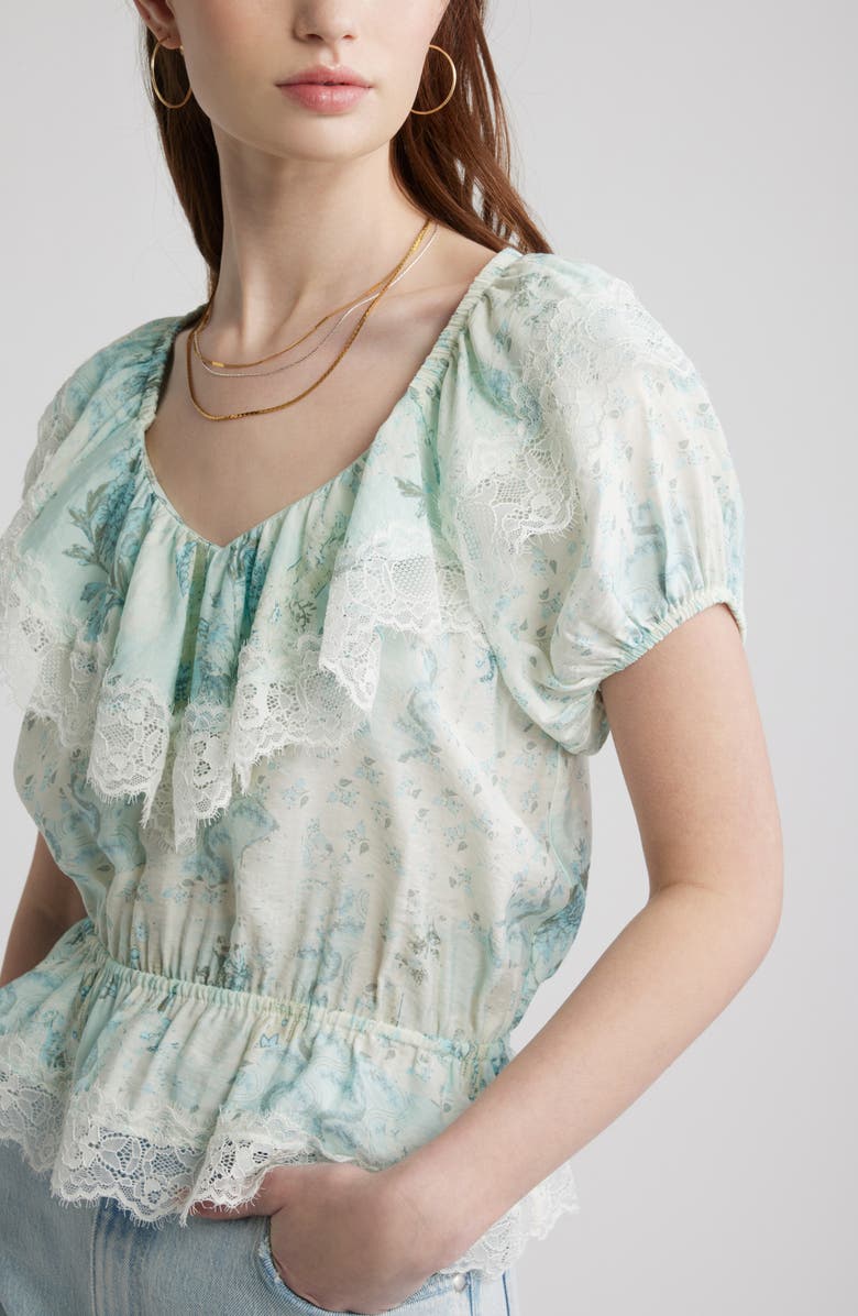 Treasure & Bond Lace Trim Puff Sleeve Peplum Top, Alternate, color, Blue Wallpaper Collage