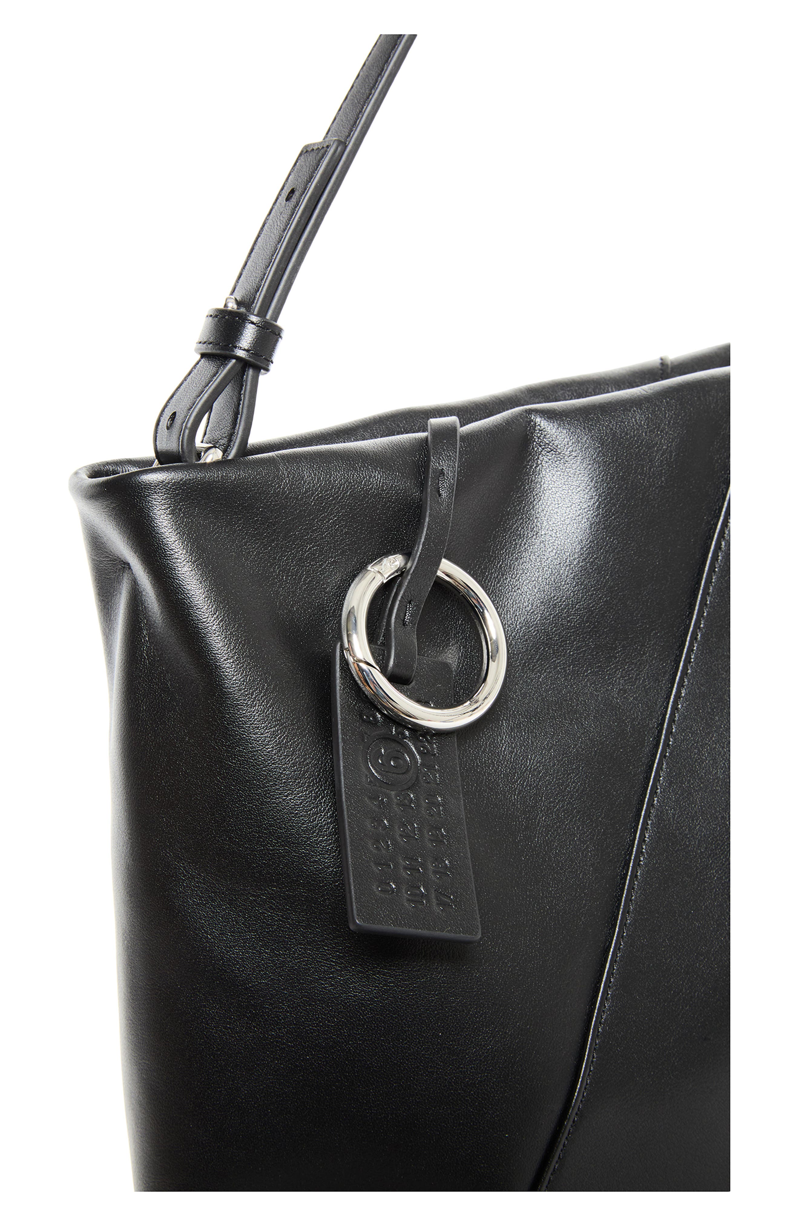 Folded Leather Shoulder Bag, Alternate, color, BLACK
