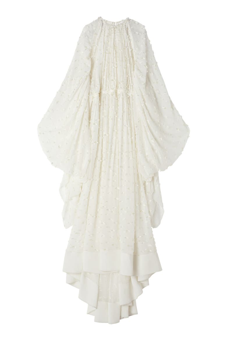 Long Dress In Plumetis Silk, Alternate, color, White/Ivory