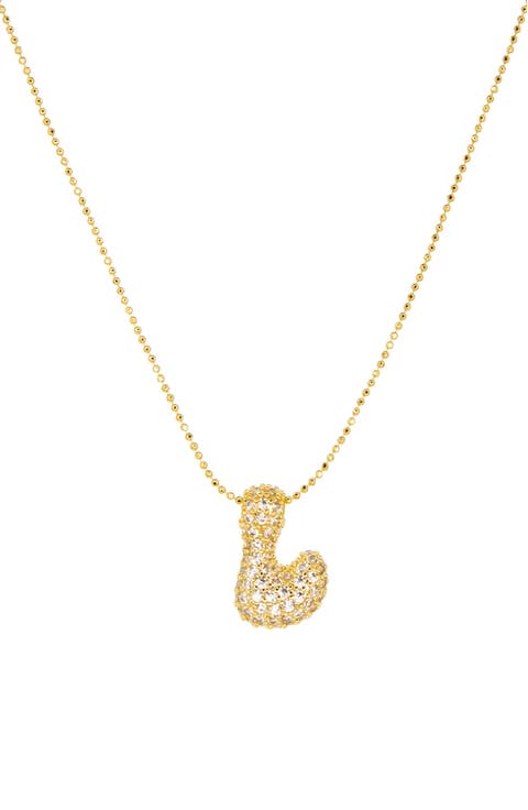 Pavé Bubble Initial Pendant Necklace