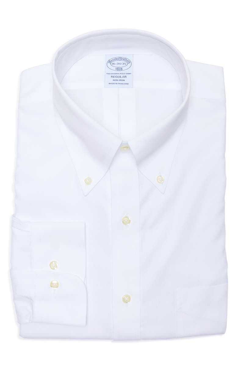 Brooks Brothers Regular Fit Non-Iron Cotton Dress Shirt, Main, color, White