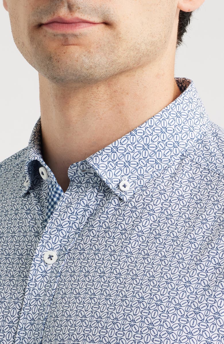 Johnston & Murphy XC+<sup>™</sup> Football Print Performance Button-Down Shirt, Alternate, color, Navy