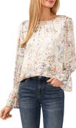 CeCe Floral Ruffle Cuff Charmeuse Top