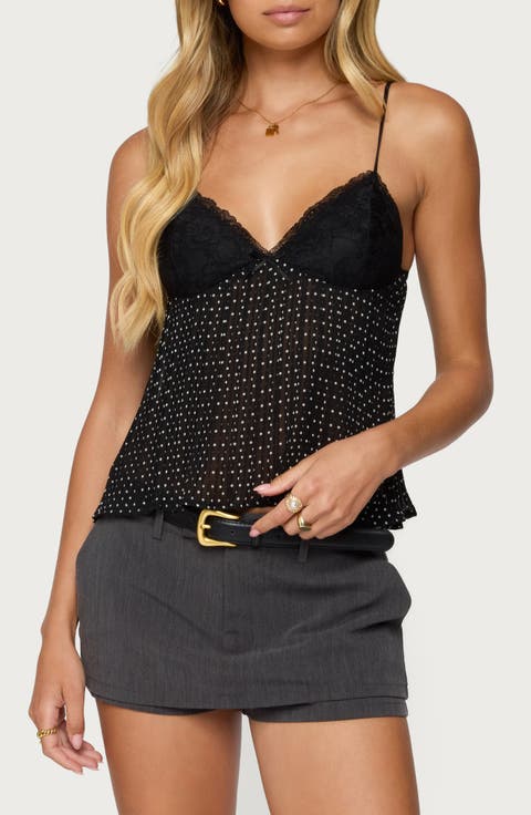 Rhian Polka Dot Lace Trim Pleated Camisole