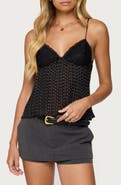 EDIKTED Rhian Polka Dot Lace Trim Pleated Camisole