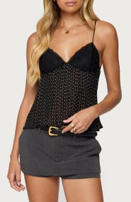 EDIKTED Rhian Polka Dot Lace Trim Pleated Camisole