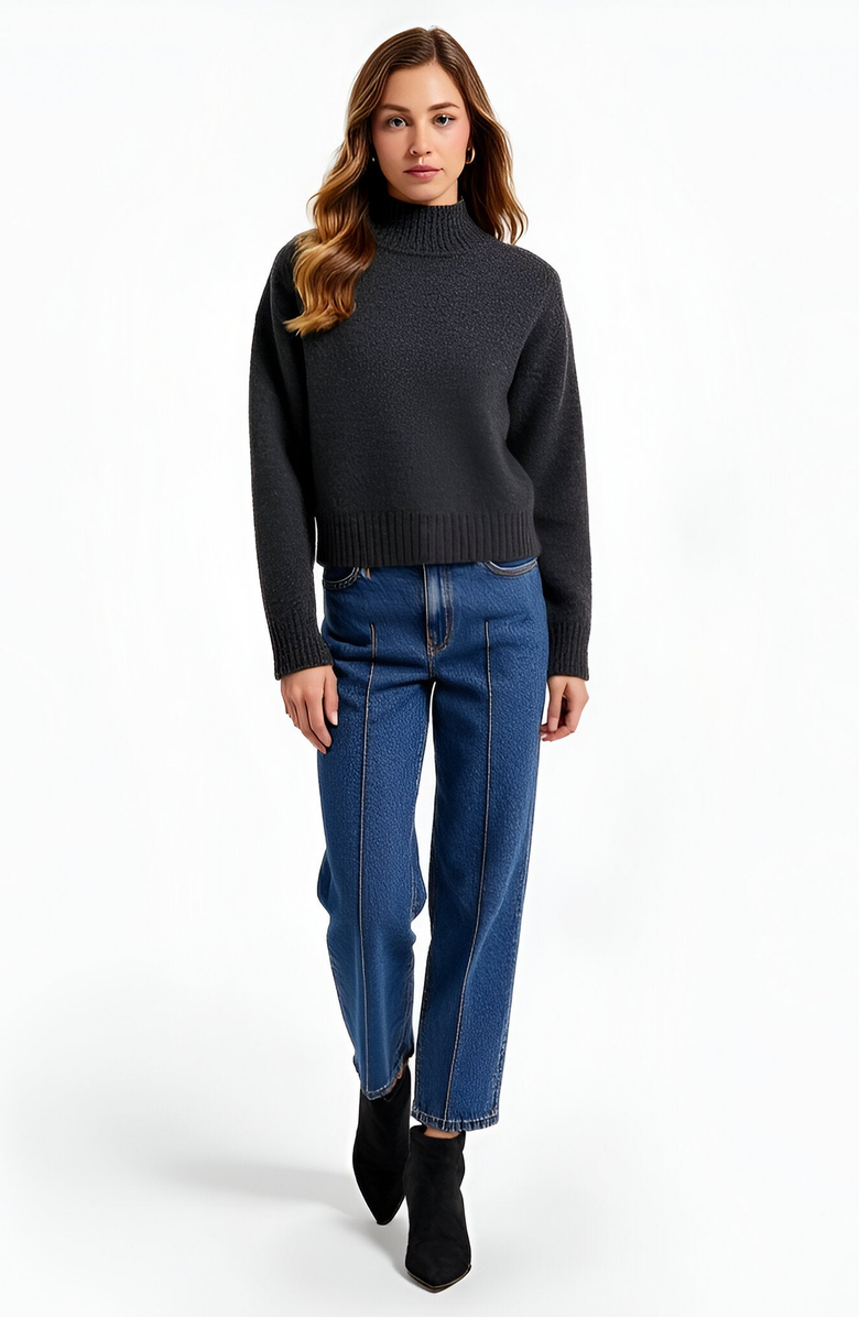 Modenaire Mock Neck Raglan Sleeve Wide Ribbed Hem Sweater, Alternate, color, Grey