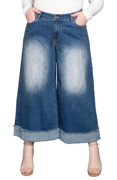 High Waist Crop Wide Leg Jeans (Plus)